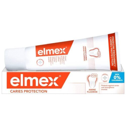 Elmex Caries Protection zobu pasta un tās iepakojums aizsardzībai pret kariesu.